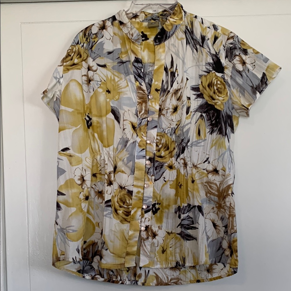 Floral Yellow and Gray Women’s Blouse
